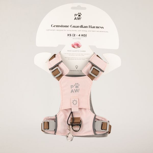 PAW - XS (2-4Kg) Dog Step-in Guardian Harness with Reflective Mesh - Soft Pink - Rose Quartz Charm