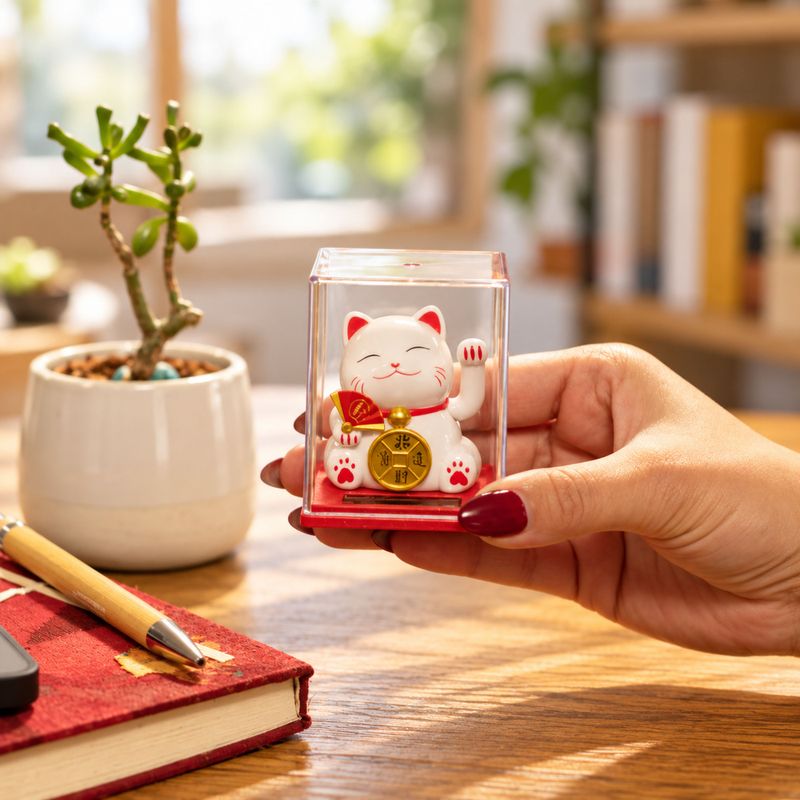 Mini Solar Powered Money Cat in Box - White