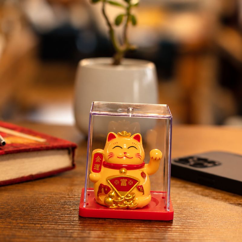 Mini Solar Powered Money Cat in Box - Yellow