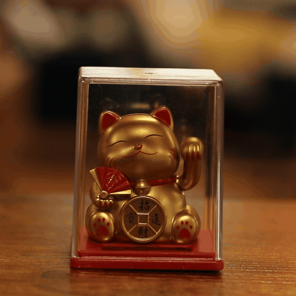 Mini Solar Powered Money Cat in Box - Gold