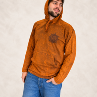 Small Stone Washed Hoody Shirt Kangaroo Pocket - Burnt Orange