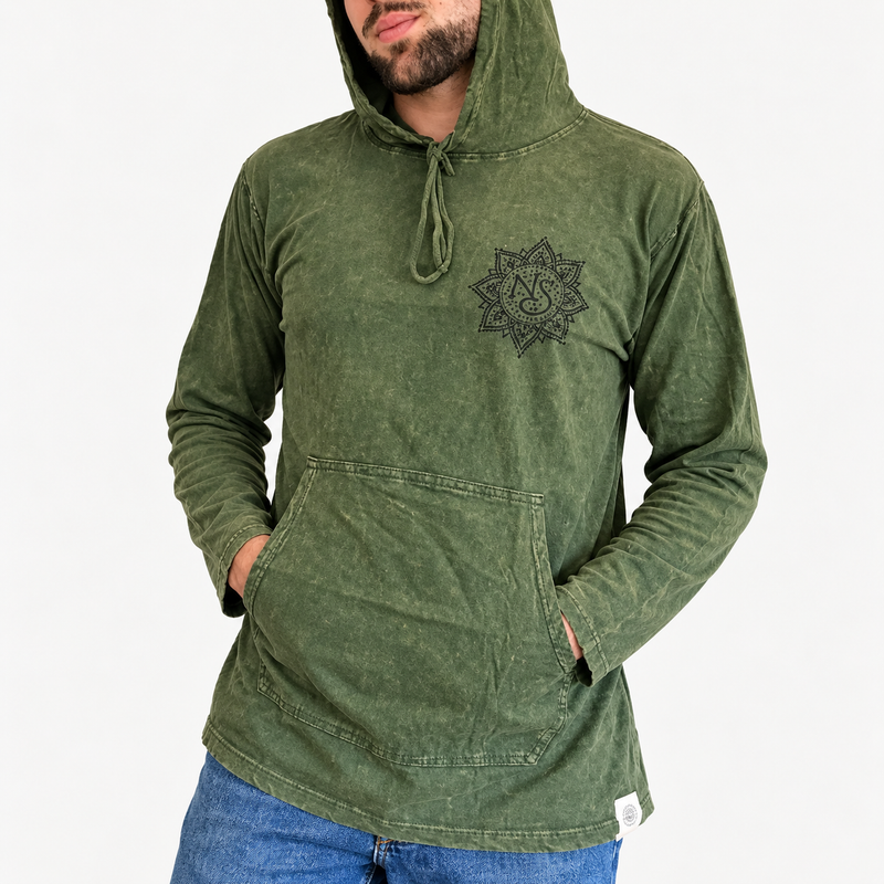 Small Stone Washed Hoody Shirt Kangaroo Pocket - Vintage Teal