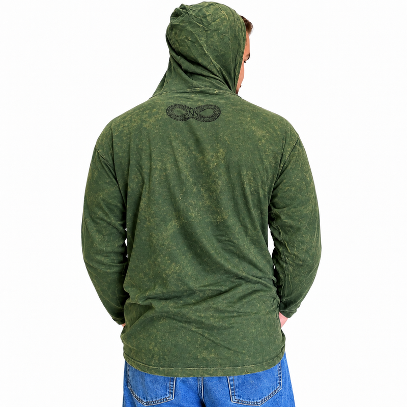 Small Stone Washed Hoody Shirt Kangaroo Pocket - Vintage Teal