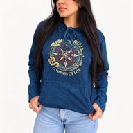 Small Stone Washed Hoody Shirt Kangaroo Pocket - Blue Compass of Life