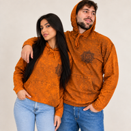 Large Stone Washed Hoody Shirt Kangaroo Pocket - Burnt Orange