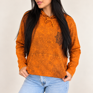 Large Stone Washed Hoody Shirt Kangaroo Pocket - Burnt Orange
