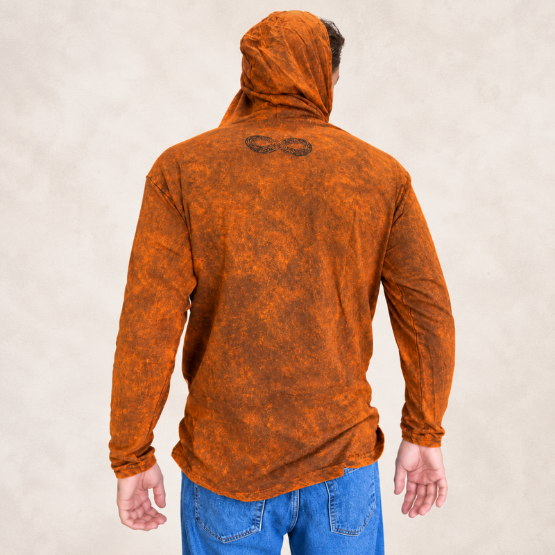 XLarge Stone Washed Hoody Shirt Kangaroo Pocket - Burnt Orange