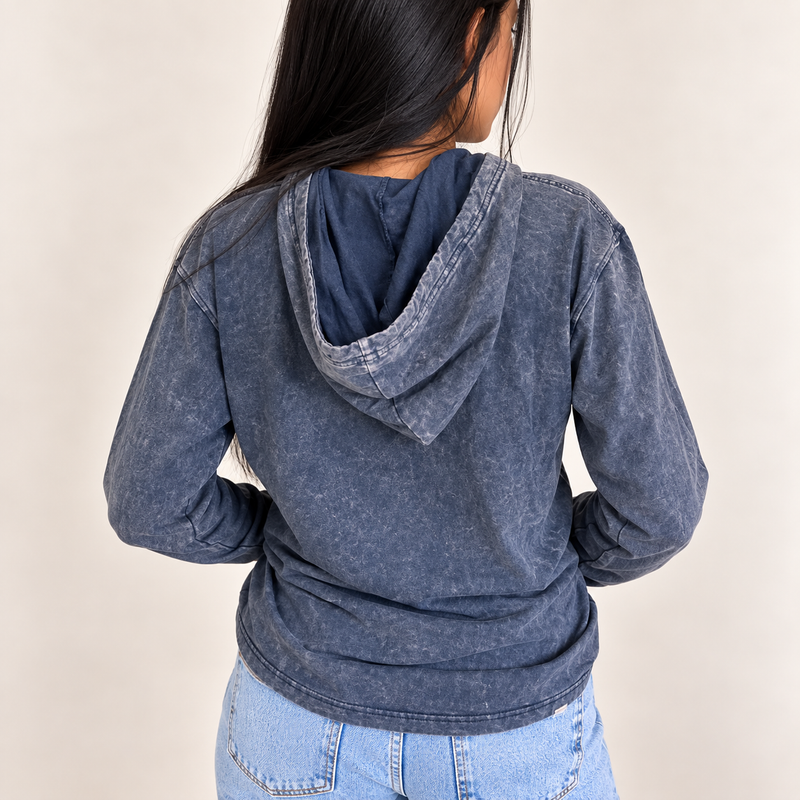 Med Stone Washed Hoody Shirt Kangaroo Pocket -Dusty Lavender