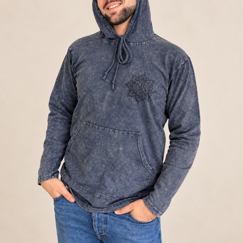 Med Stone Washed Hoody Shirt Kangaroo Pocket -Dusty Lavender