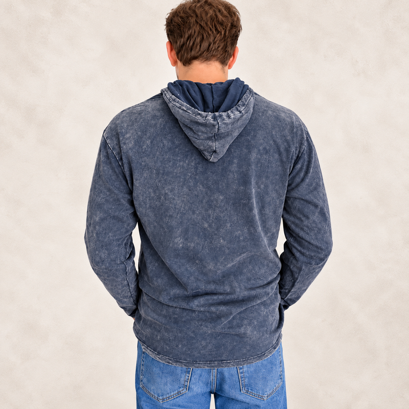Large Stone Washed Hoody Shirt Kangaroo Pocket - Dusty Lavender