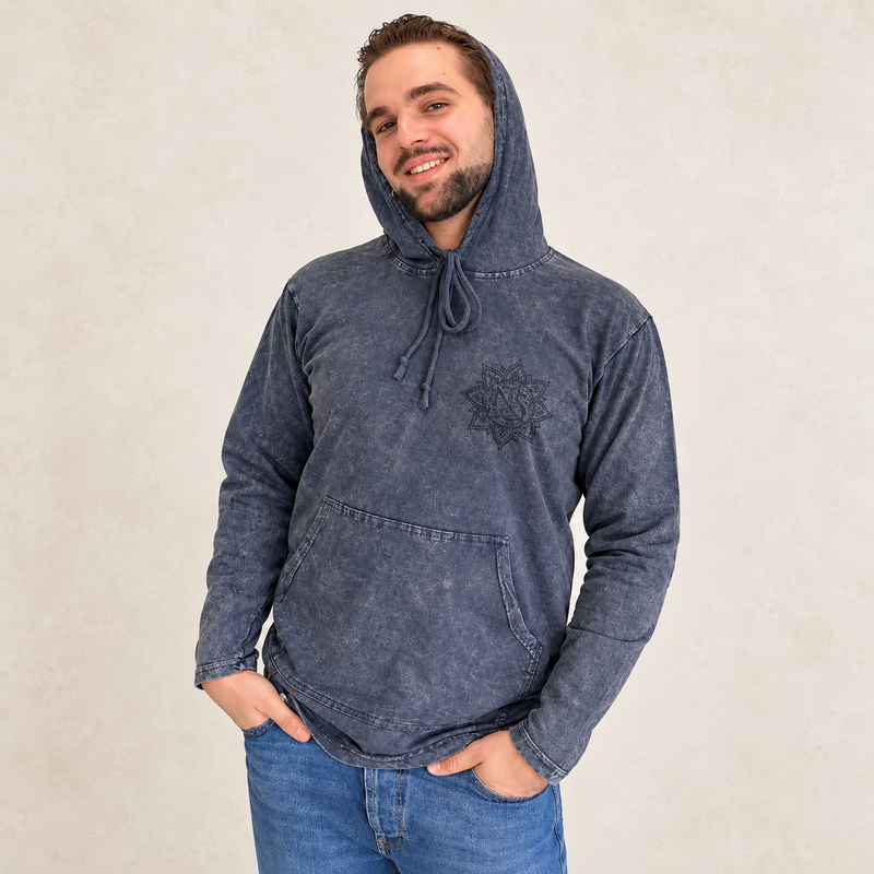 Large Stone Washed Hoody Shirt Kangaroo Pocket - Dusty Lavender