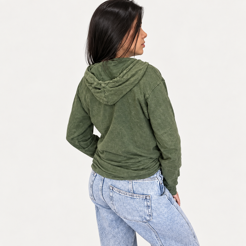 Large Stone Washed Hoody Shirt Kangaroo Pocket - Vintage Teal