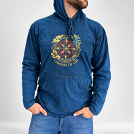 Med Stone Washed Hoody Shirt Kangaroo Pocket - Blue Compass of Life