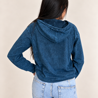 Large Stone Washed Hoody Shirt Kangaroo Pocket - Blue Compass of Life