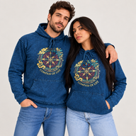 Large Stone Washed Hoody Shirt Kangaroo Pocket - Blue Compass of Life