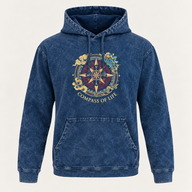 XLarge Stone Washed Hoody Shirt Kangaroo Pocket - Blue Compass of Life