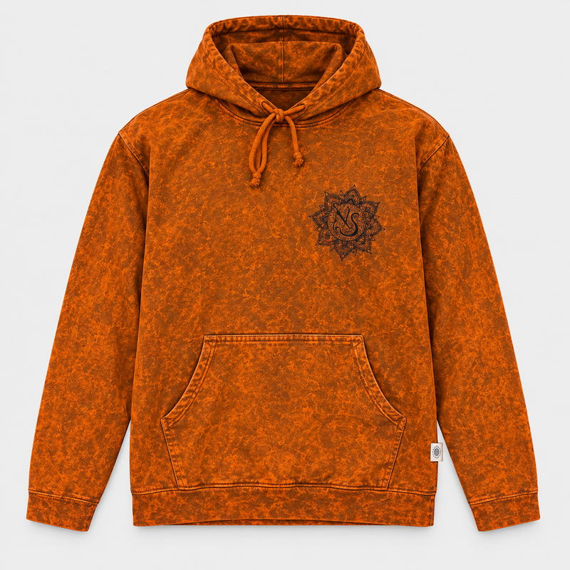 Med Stone Washed Hoody Shirt Kangaroo Pocket - Burnt Orange