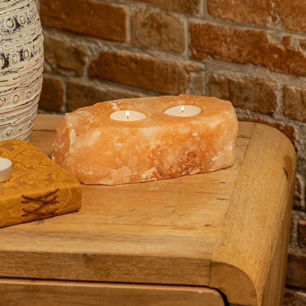 Natural Salt Candle Holder - 2 holes