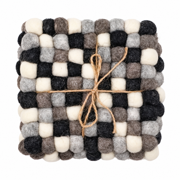 Felt Ball Square Coasters - Multi Grey colour (set of 4)