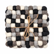 Felt Ball Square Coasters - 10cm Multi Grey colour (set of 4)