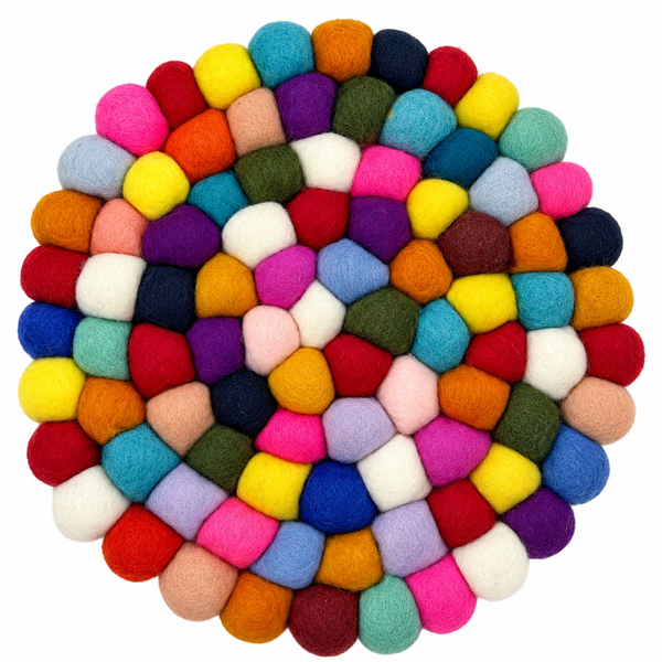 Felt Ball Round Placemat - Multi Colour