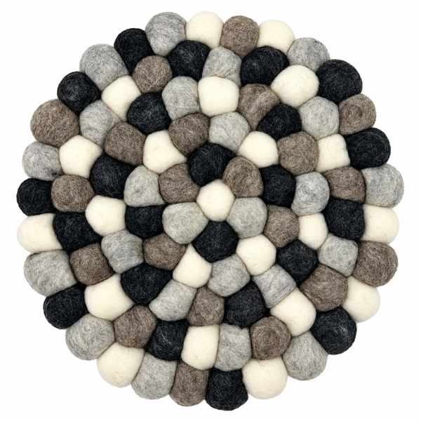 Felt Ball Round Placemat- Multi  Grey Colour