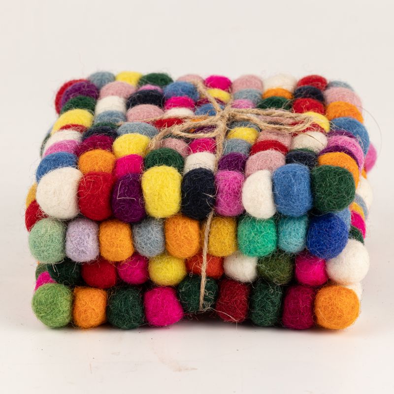 Felt Ball Square Coasters - 10cm Multi Grey colour (set of 4)