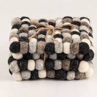 Felt Ball Square Coasters - 10cm Multi Grey colour (set of 4)