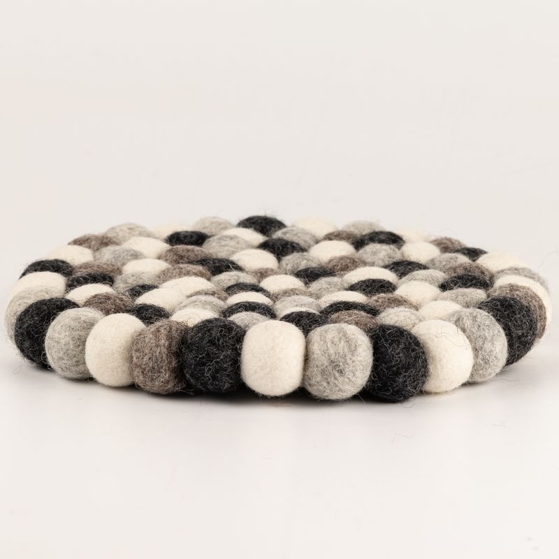 Felt Ball Round Placemat- 20cm Multi  Grey Colour