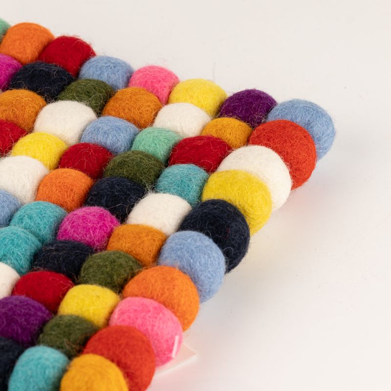 Felt Ball Square Placemat - 20cm Multi Colour