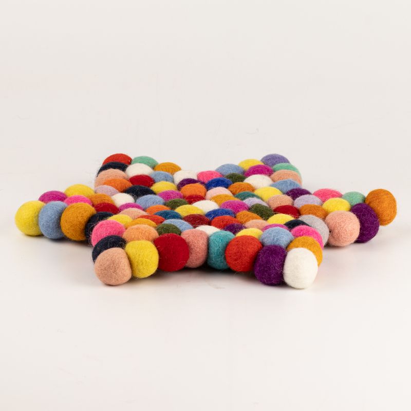 Felt Ball Star Centre Mat - 38x18cm Multi Colour