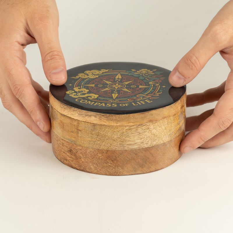 Round Enamelled Box - Compass of Life