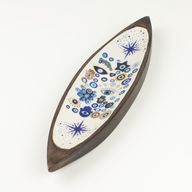 Enamel Incense Bowl - Mango Wood - Evil Eye