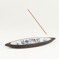 Enamel Incense Bowl - Mango Wood - Evil Eye