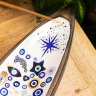 Enamel Incense Bowl - Mango Wood - Evil Eye