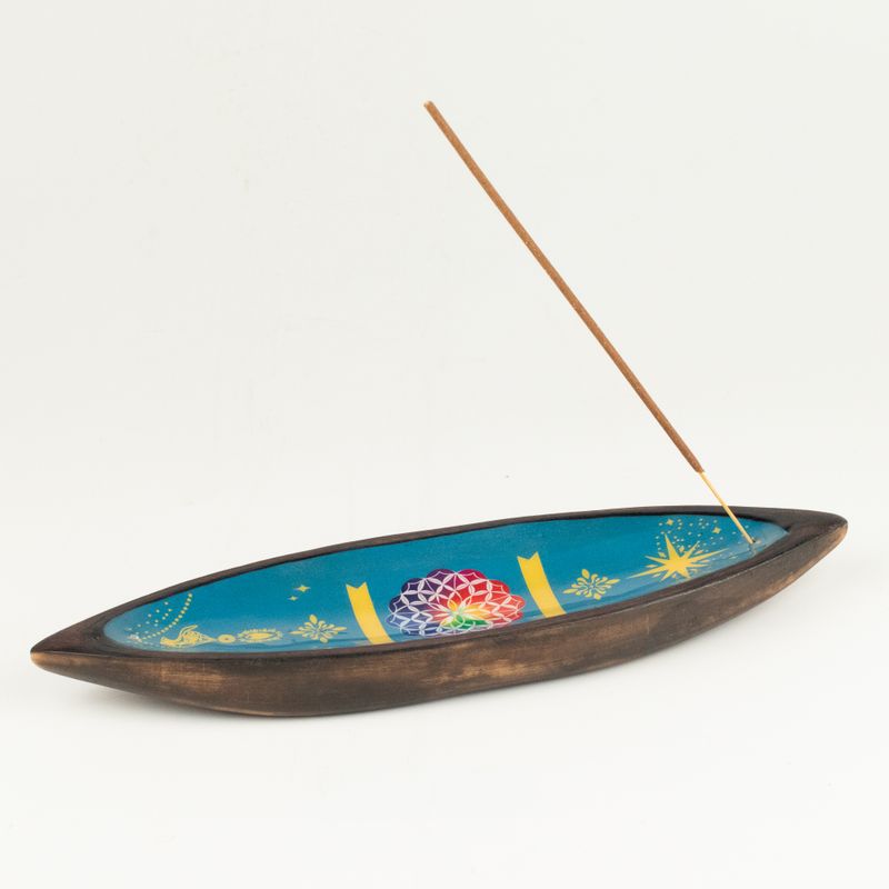 Enamel Incense Bowl - Mango Wood - Mandala