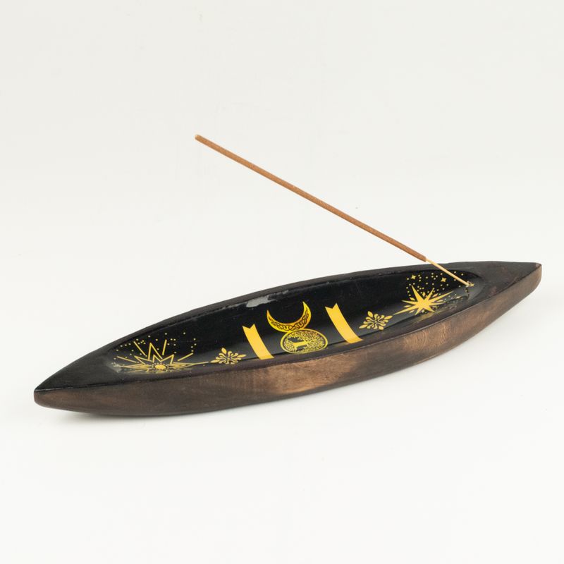 Enamel Incense Bowl - Mango Wood - Triple Moons