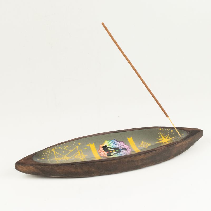 Enamel Incense Bowl - Mango Wood - Chakra