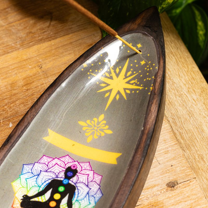 Enamel Incense Bowl - Mango Wood - Chakra
