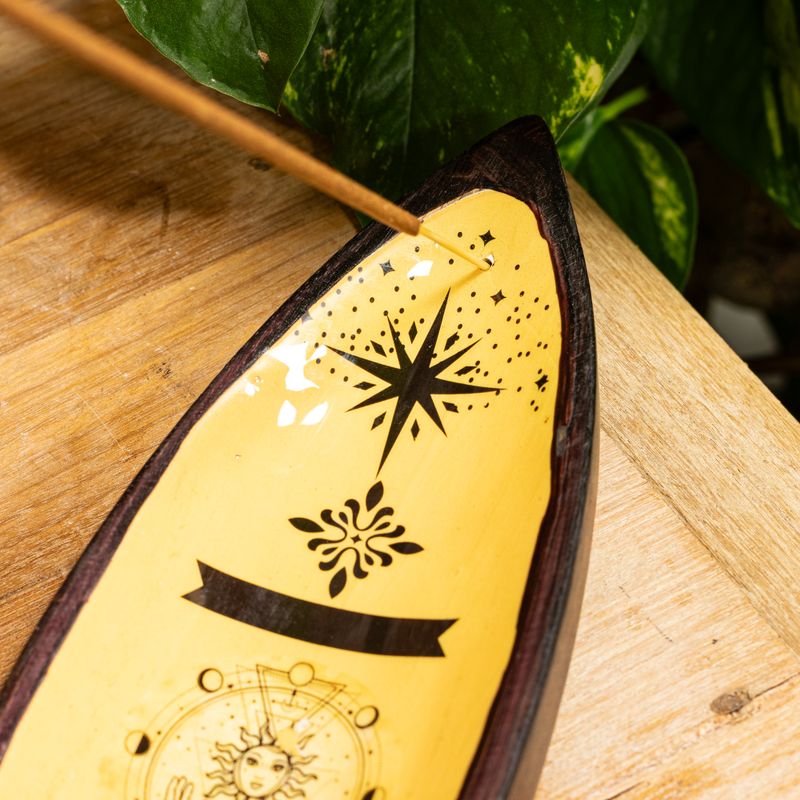 Enamel Incense Bowl - Mango Wood - Hand & Sun (natural)