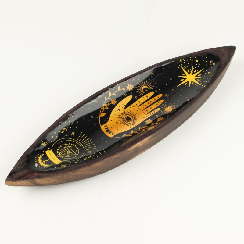 Enamel Incense Bowl - Mango Wood - Hamsa