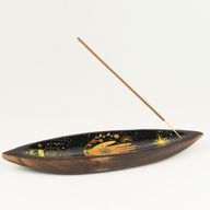 Enamel Incense Bowl - Mango Wood - Hamsa