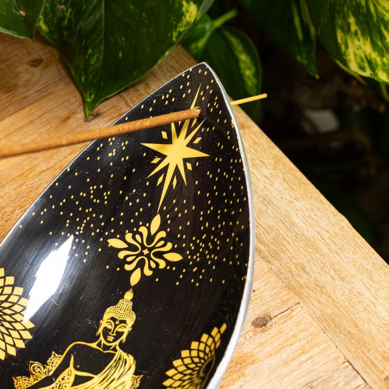 Enamel Incense Bowl - Aluminum - Gold & Black Buddha