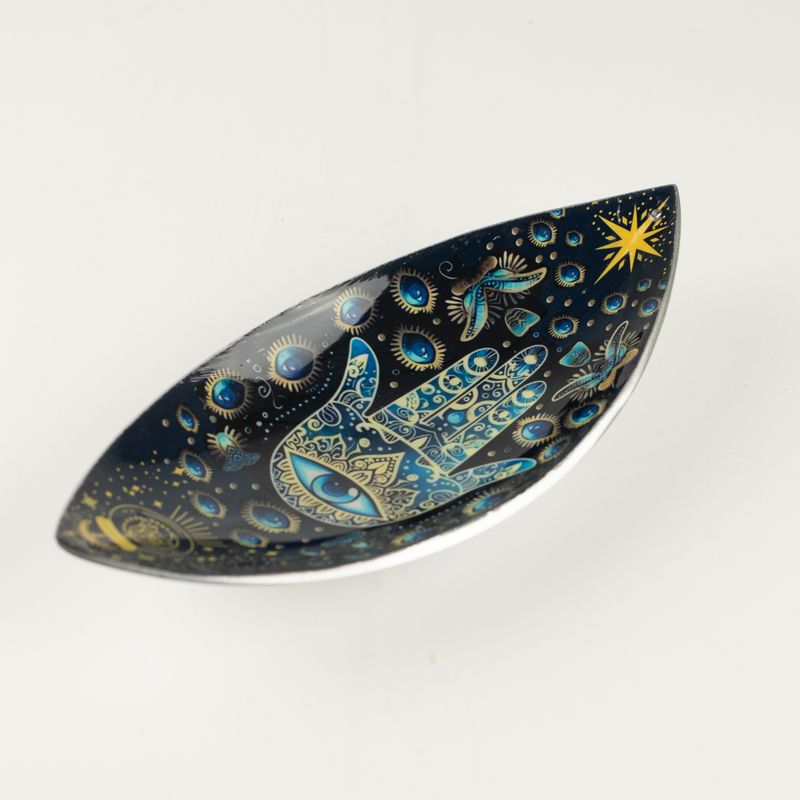 Enamel Incense Bowl - Aluminum - Blue Hamsa