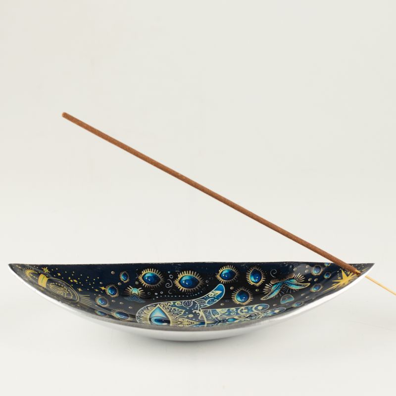 Enamel Incense Bowl - Aluminum - Blue Hamsa
