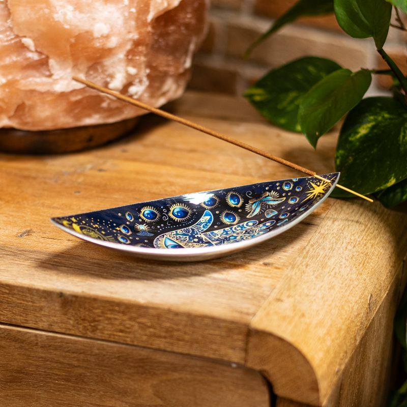 Enamel Incense Bowl - Aluminum - Blue Hamsa