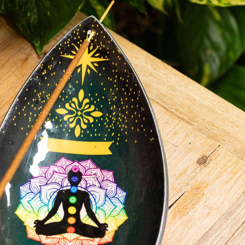 Enamelled  Incense Bowl - Aluminum - Lotus Buddha Chakra