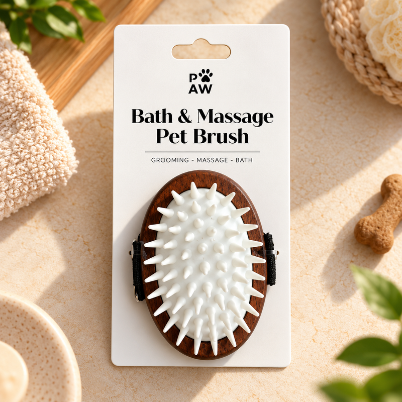 PAW Grooming Tools - Scrub and Soft Rubber Massage - Walnut