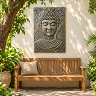 Large Buddha Frame Antique Gold Relief - 0.7x1m
