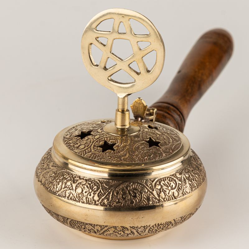 Censer Incense Burner with Wooden Handle - Pentagram